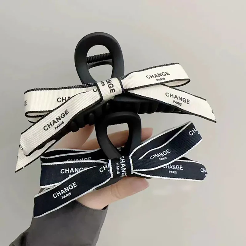 Wysokiej jakości czarne biała kokardka wiązane klamra do włosów z nadrukiem listowym włosy dla dorosłych zaciskają francuskie rodzinne kobiety akcesoria elegancka ozdoba do włosów kraby do włosów