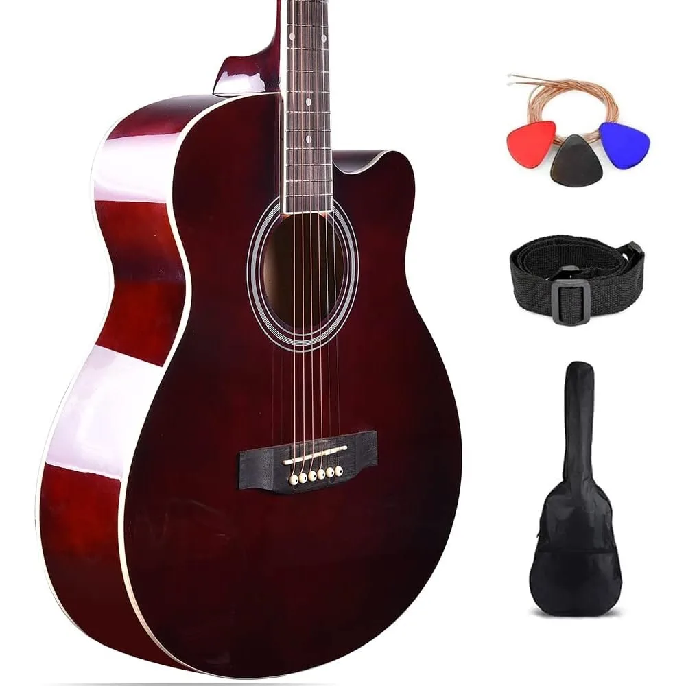 Original Guitar, 40 Inch Die Cast Keys, Spruce Veneer Acoustic Guitar, Acoustic Guitar with Strings, Strap, Paddles, and Bag