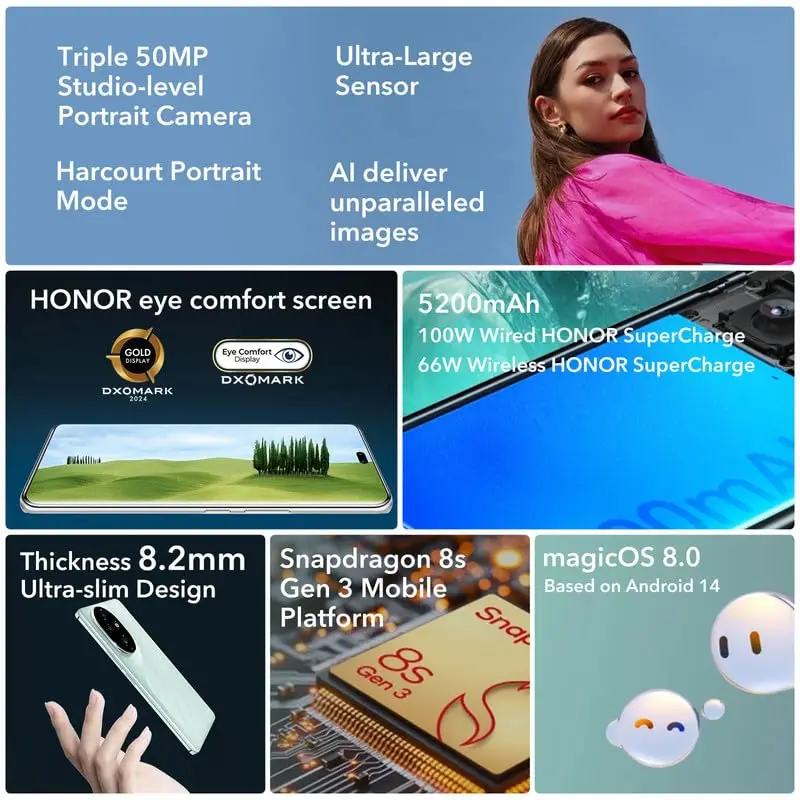 HONOR 200 Pro, 12 GB + 512 GB, 6,7”, Dual SIM, 50 MP drievoudige camera, snel opladen, 5G Android-smartphone