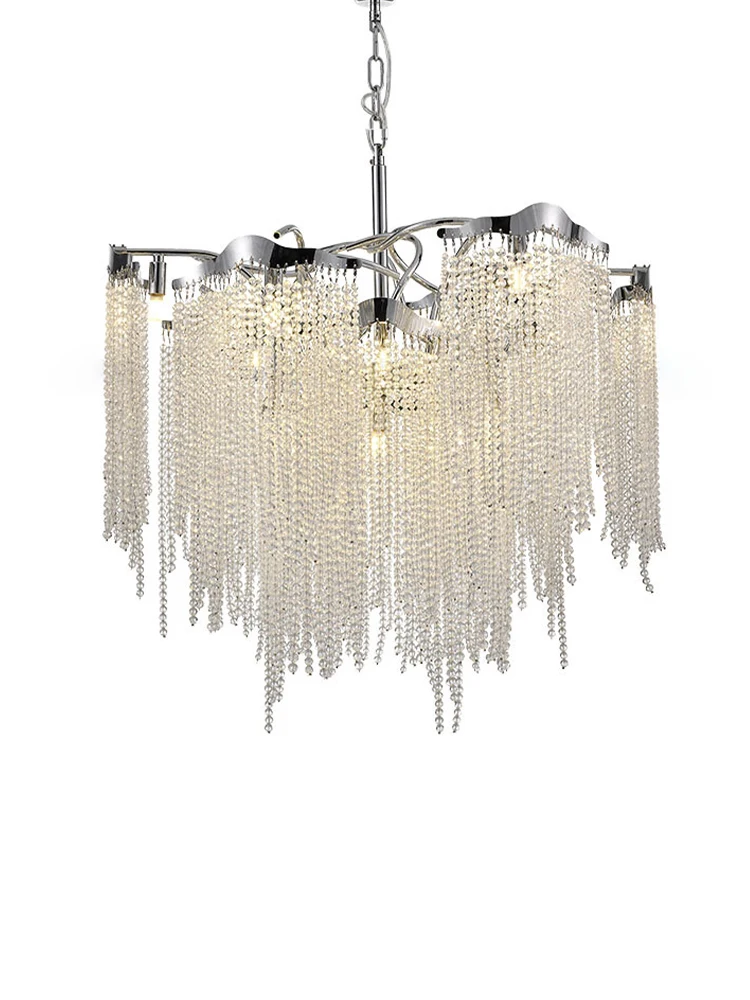 Luxury Chandelier Crystal Waterfall Suspension Lustre Living Room Light Restaurant Hanging Led Lamp Postmodern Light Fixtures