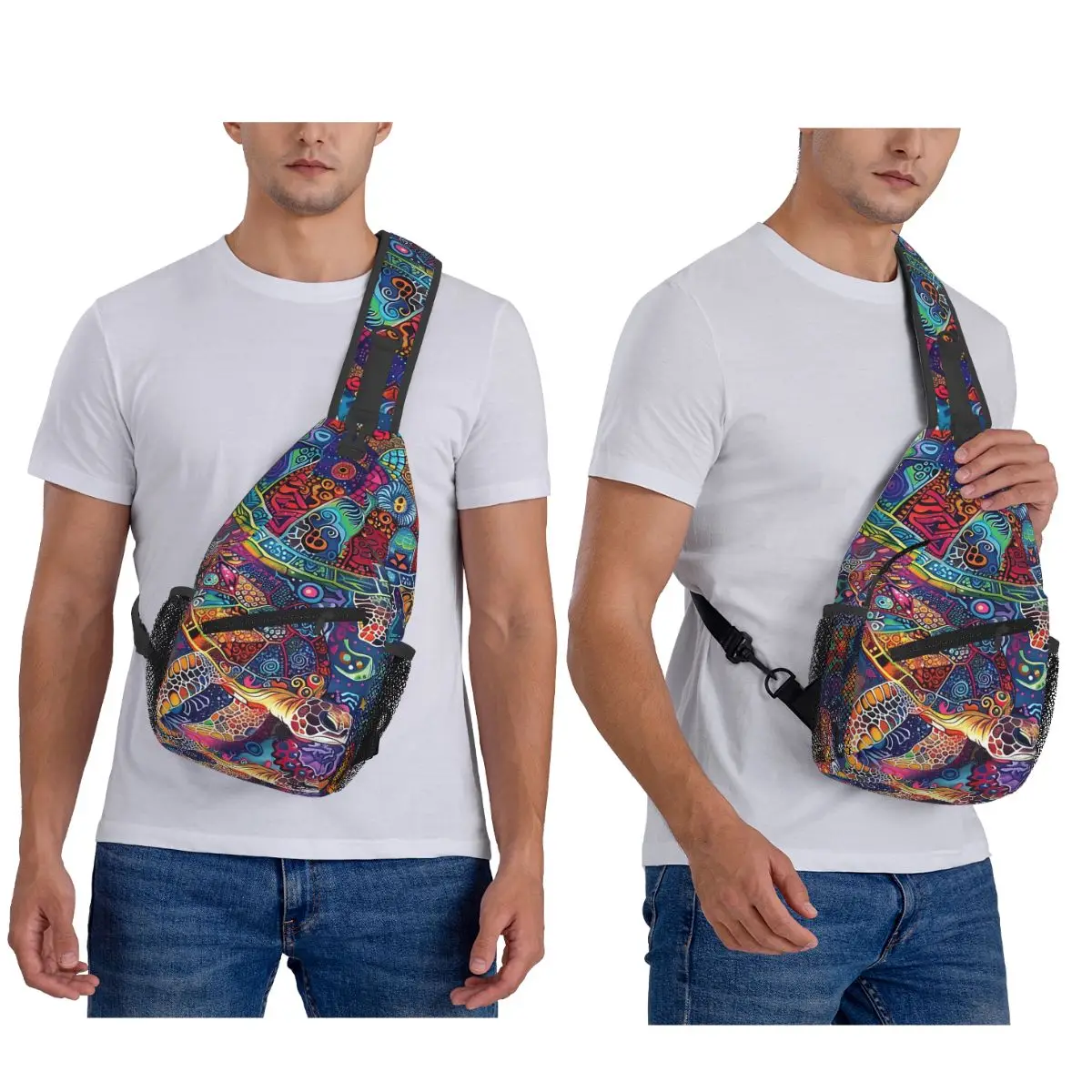 الملونة السلاحف البحرية خربش الفن طباعة حقيبة صدر للرجال الرجال الرافعة Crossbody على ظهره حقيبة صدر للرجال السفر المشي لمسافات طويلة Daypack حقيبة كتف