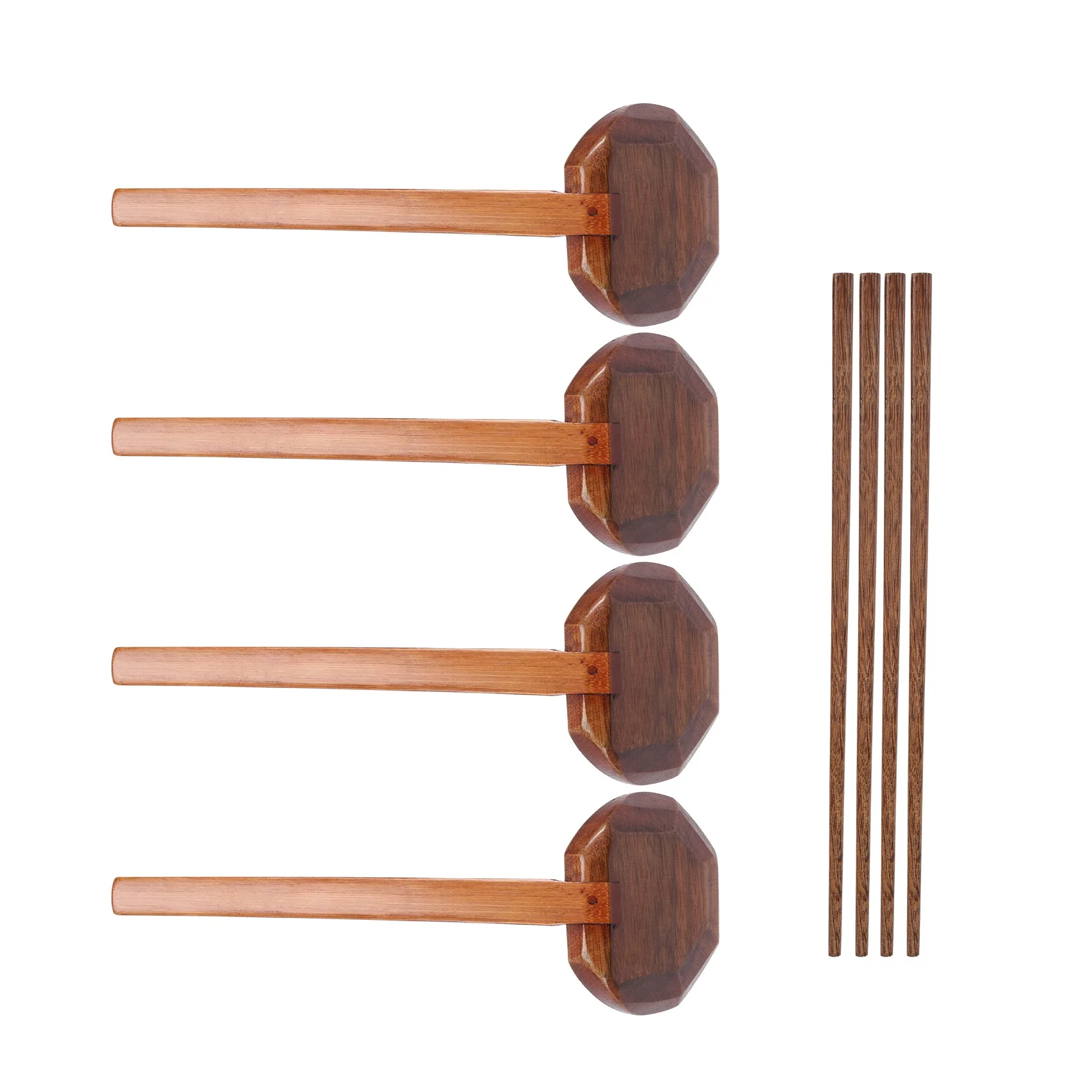 4 Pieces Japanese Long Handle Large Spoon Ramen Spoon Wooden Hot Pot Spoon Tortoise Shell Spoon Wood Rice Soup Dessert