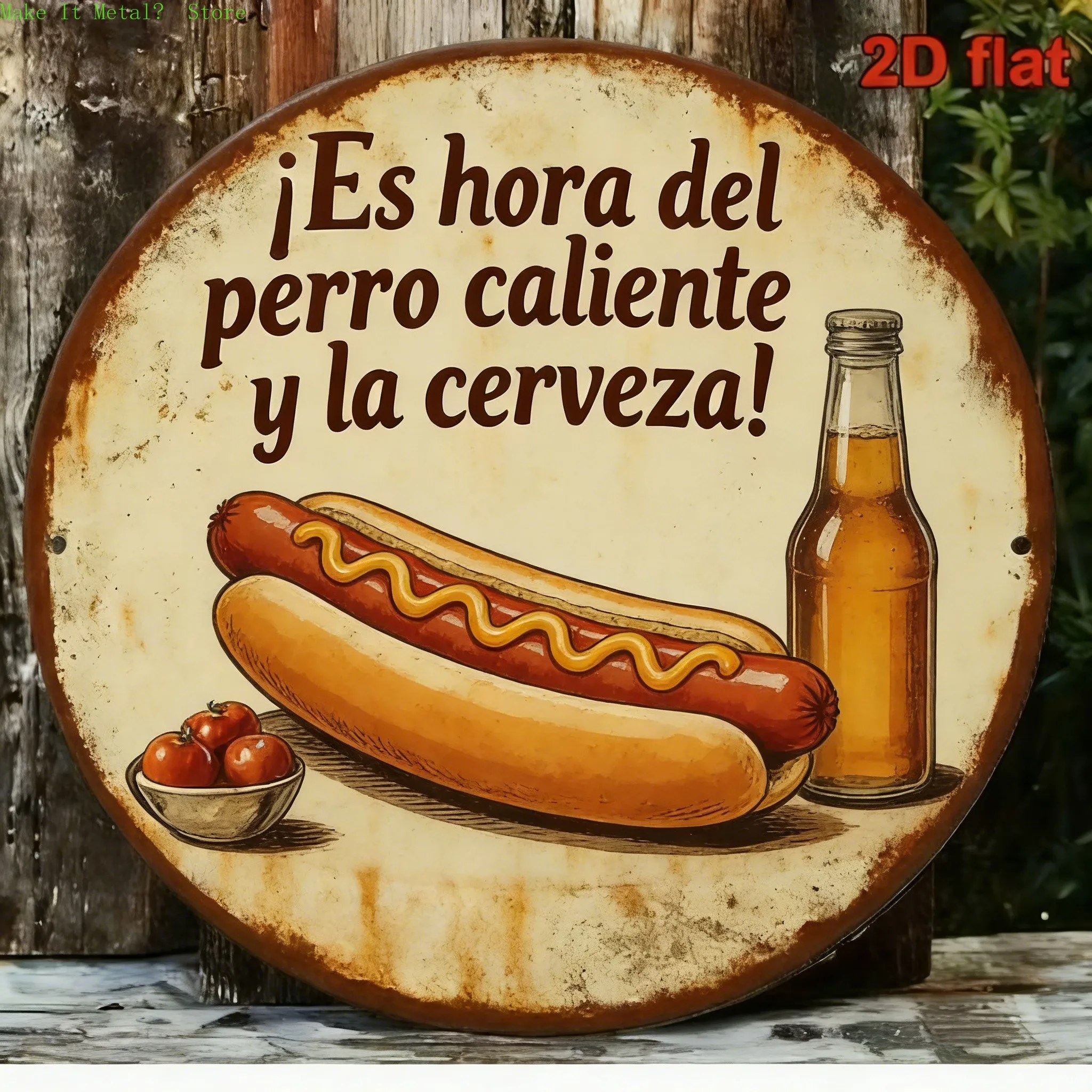 Vintage Distressed 'NEW Spapina bora' Pizza & Coca-Cola Round Metal Sign