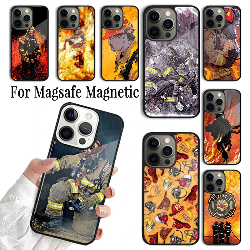 

Coque Phone Case For iPhone 16 15 14 13 12 Mini 11 Pro Max Plus Magsafe Magnetic Wireless Charging Cover Firefighter Fire Love