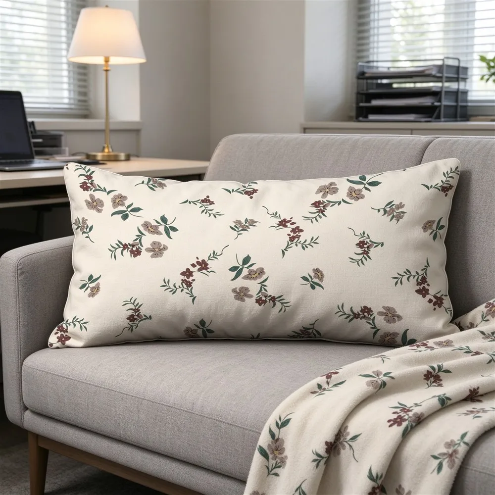 White Blush Soft Petal Print Long Pillow Cover, Gentle Style, Office Decorative, Polyester, Graduation Gift, Timeless, Chic