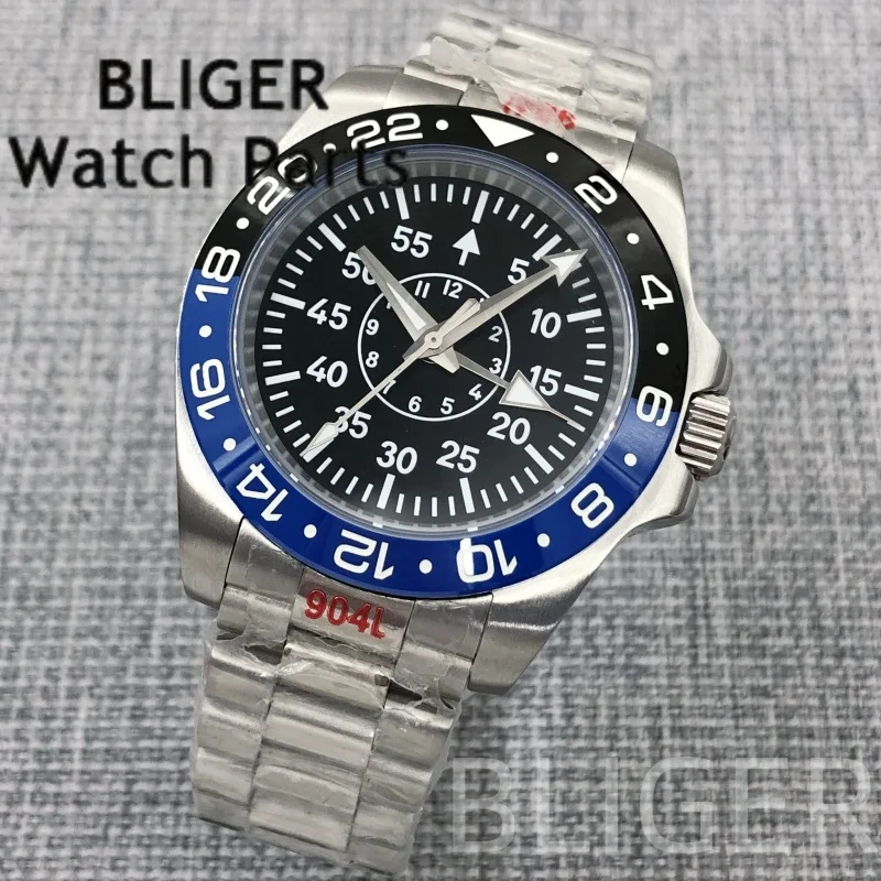 BLIGER GMT NH34 40Mm Jam Tangan Menyelam Otomatis Pria Kaca Safir Bezel Keramik Tetap Lume 10ATM Tali Karet/Baja Tahan Karat