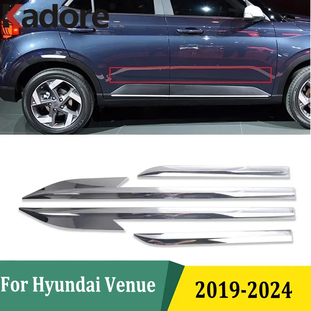 

For Hyundai Venue 2019-2024 Side Door Body Molding Trims Cover Line Garinsh Protector Chrome Exterior Accessories