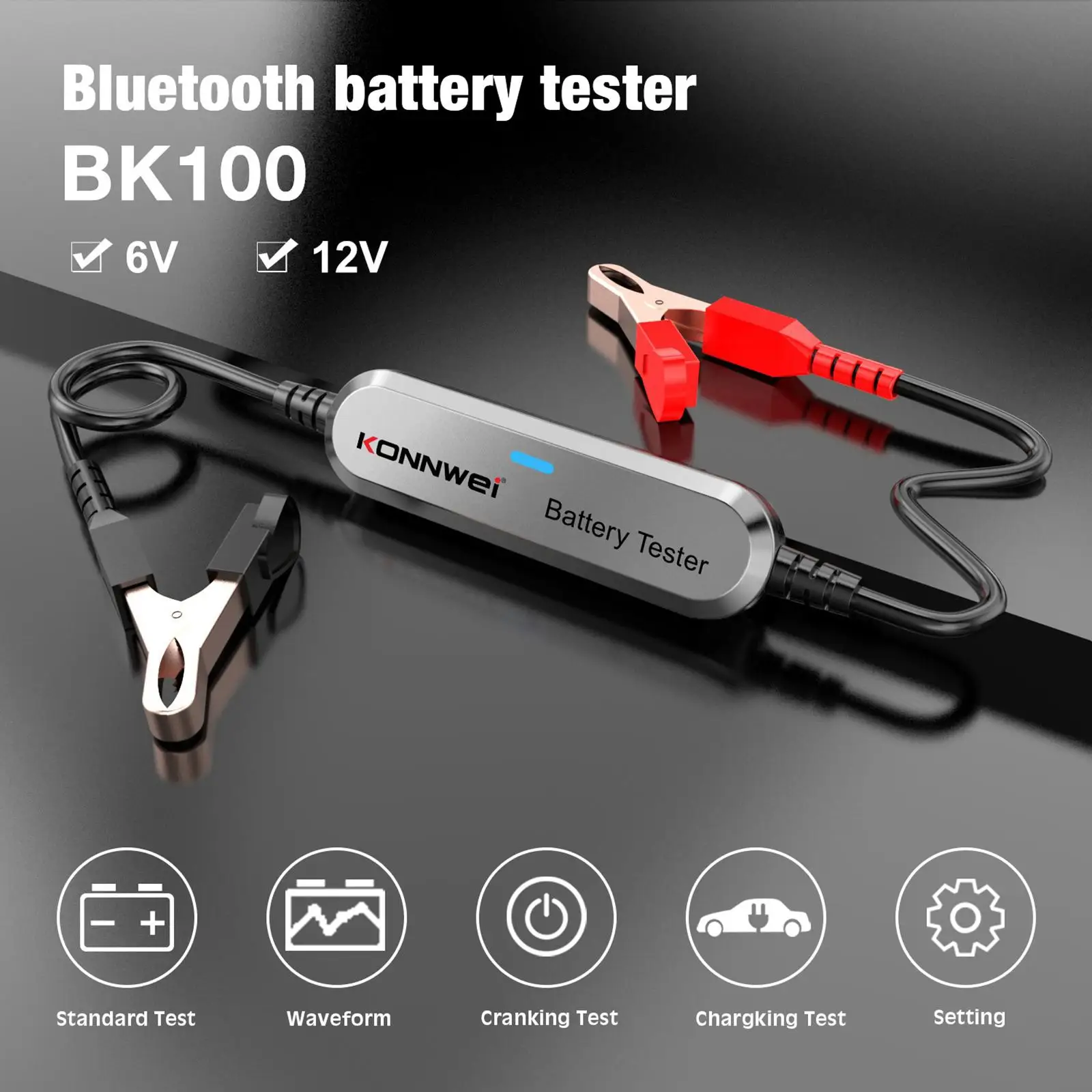 BK100 Wireless Car Battery Tester 6V 12V BT Battery Tester for Acid Battery Trucks Cars Car Battery Tester Multi Languages