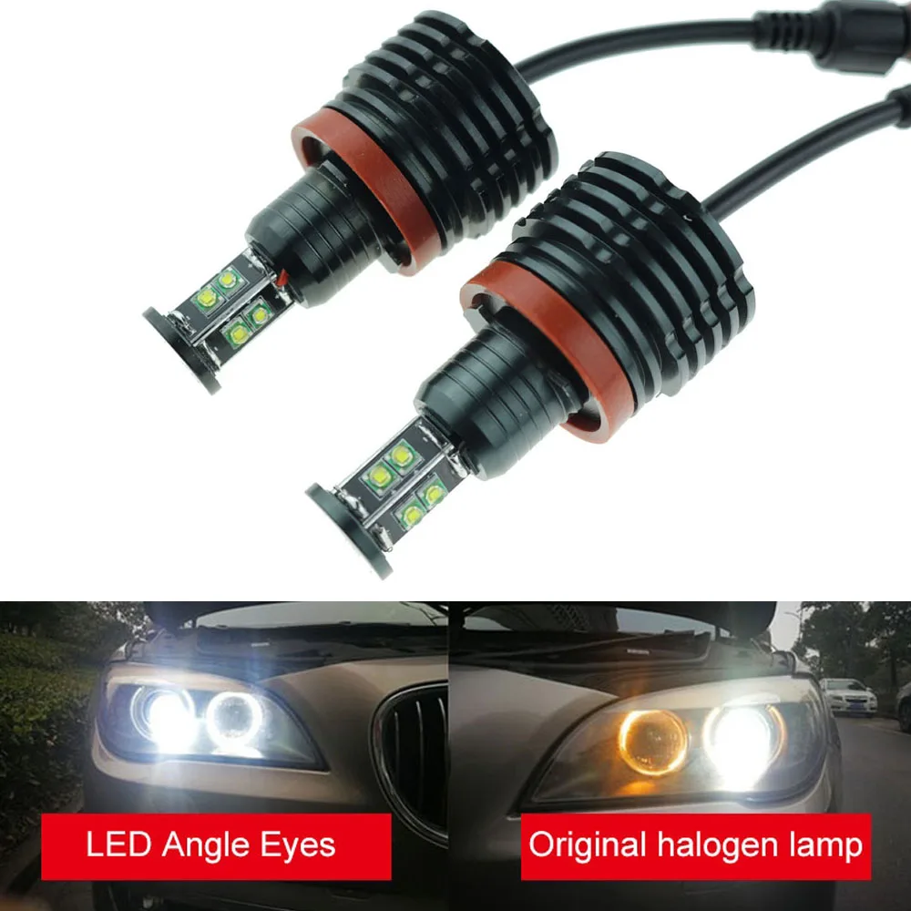 2X 80W H8 Error Free LED Angel Eyes Light Headlight Lamp Halo Bright Fog Light Bulbs For BMW E90 E92 E82 E60 E70 E71 X5 X6