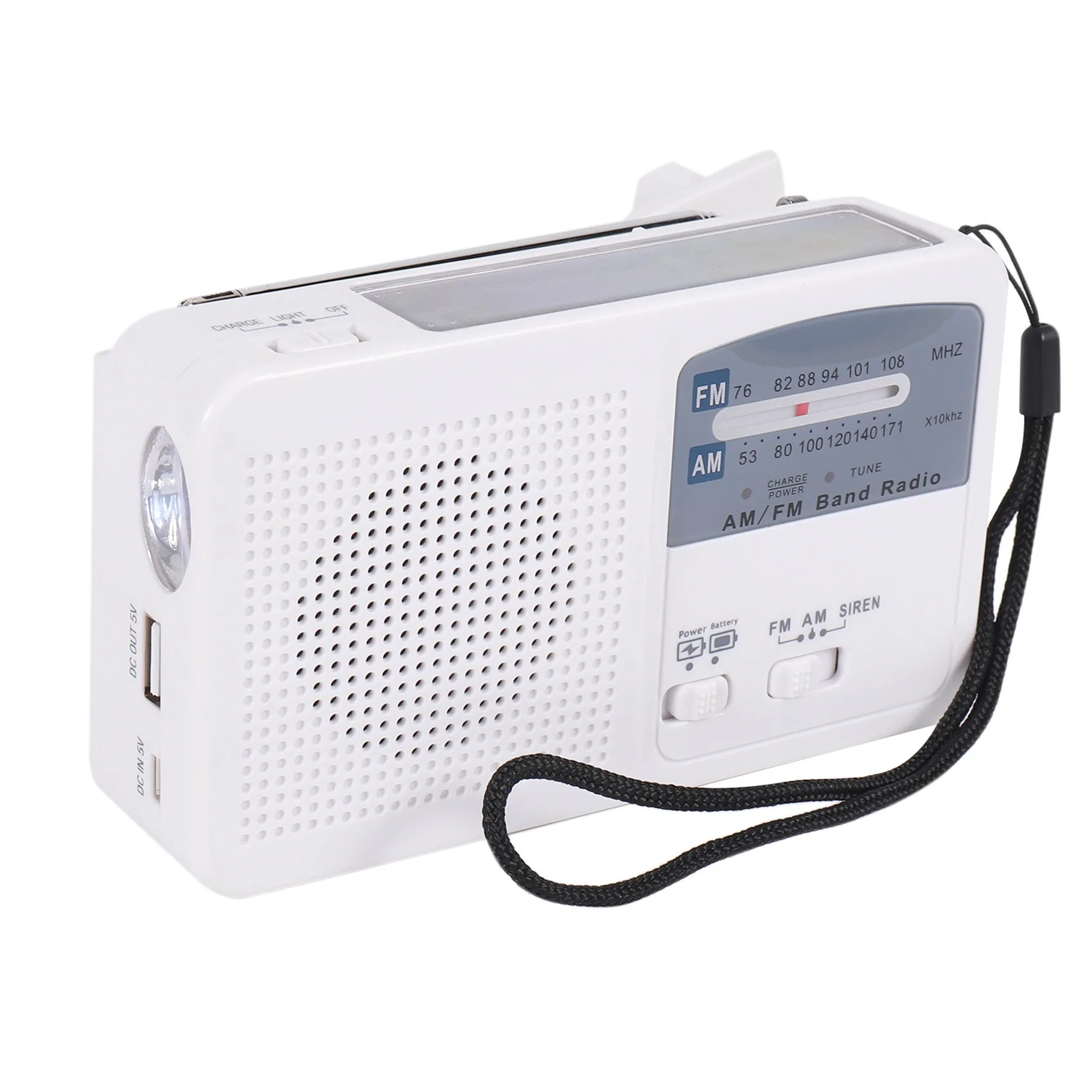 Emergency Radio with Solar and Hand Crank Self Powered, Battery USB Recharging FM/AM Radio LED Flashlight Phone Charger