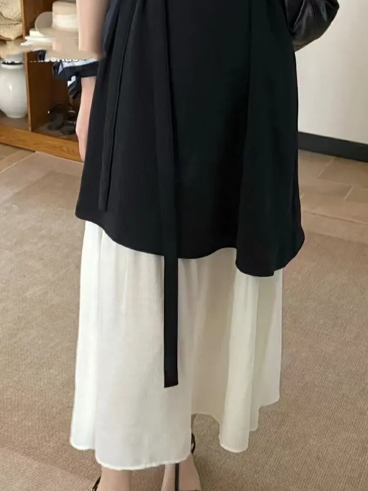 한국 스타일 불규칙한 민소매 패치워크 드레스 여성 슬림 엘레강트 롱 드레스 고급 디자인 여름 패션 드레스