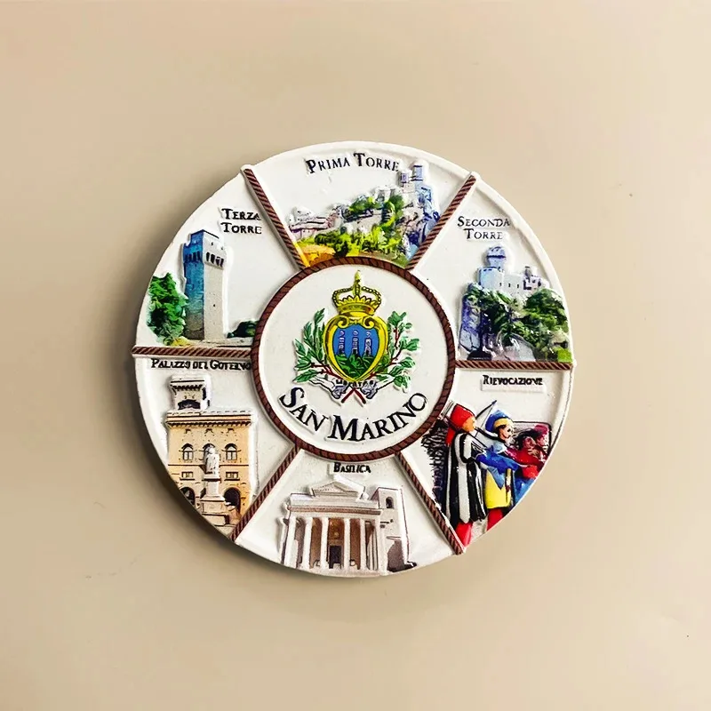 1pc, Italian tourist souvenirs San Marino, architecture, 3D disc-shaped refrigerator magnets, home decoration items, handicrafts