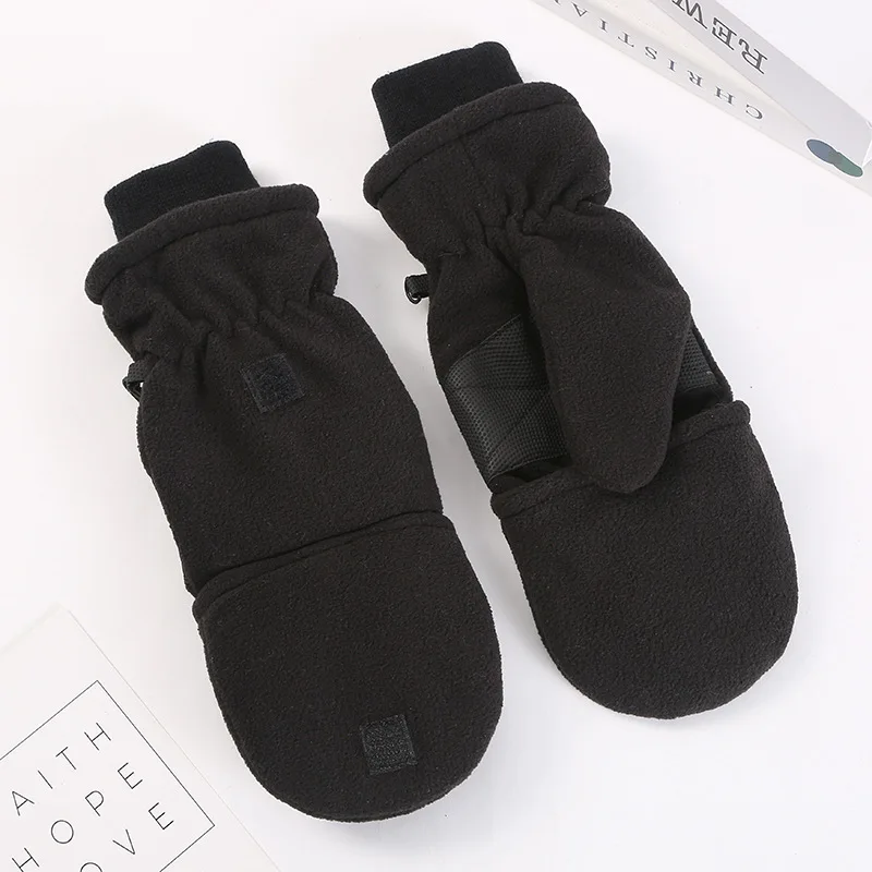 

Флисовые перчатки с откидным верхом, зимние теплые черные перчатки для мужчин, перчатки для катания на лыжах и альпинизма.