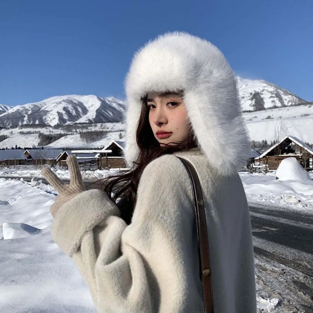 

Plush Solid Color Men Women Pilot Hat Anti-cold Windproof Faux Fur Pilot Cap Adjustable Warmer Ear Protection Hat Shopping