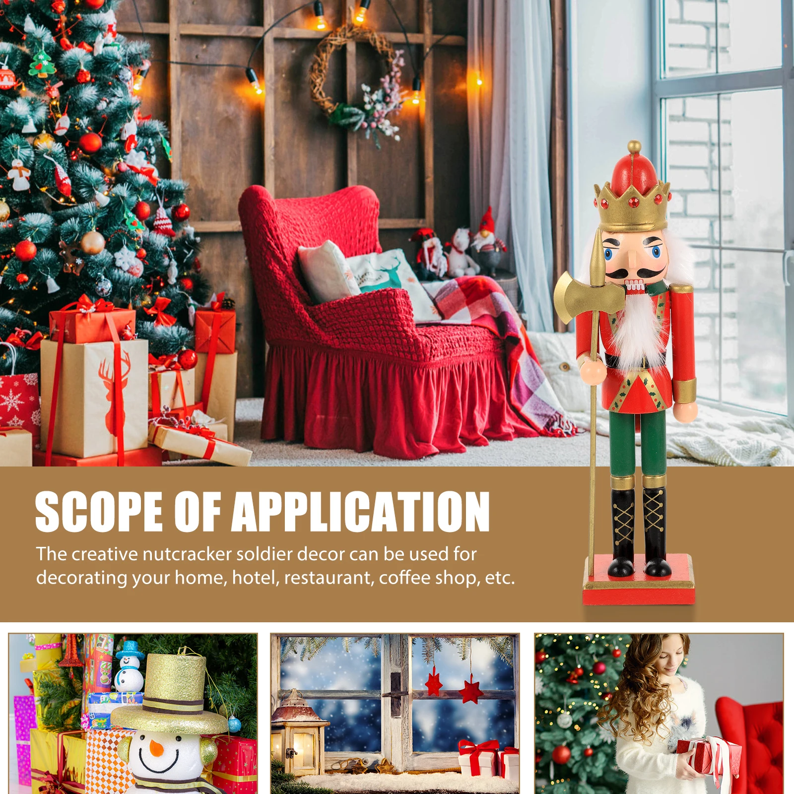 

Wooden Christmas Nutcracker Statue Lovely Soldier Design Desktop Decor Craft for Home Holiday Party Xmas Decoration Gift