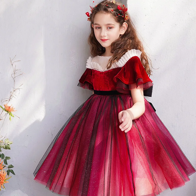 

Party Dress New Kids Princess Tulle Dresses Children Birthday Host Evening Gown Clothes Vestido Flower Girl Performance Costume