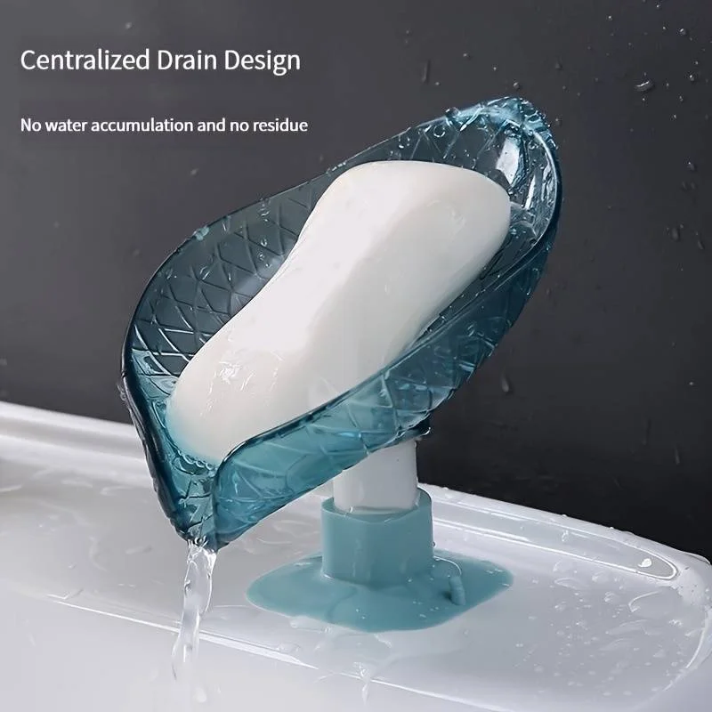 1Pc Leaf Design Drain Soap Box with Suction Cup Decorative Plastic Self Draining Bathroom Soap Tray Bathroom Organizers Storage