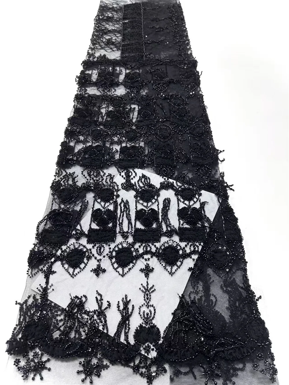 Nigerian Lace Fabric 2024 High Quality African Beaded Lace  Fabric Groom Material For Clothes By Yards For Wedding Dress Hm160-1