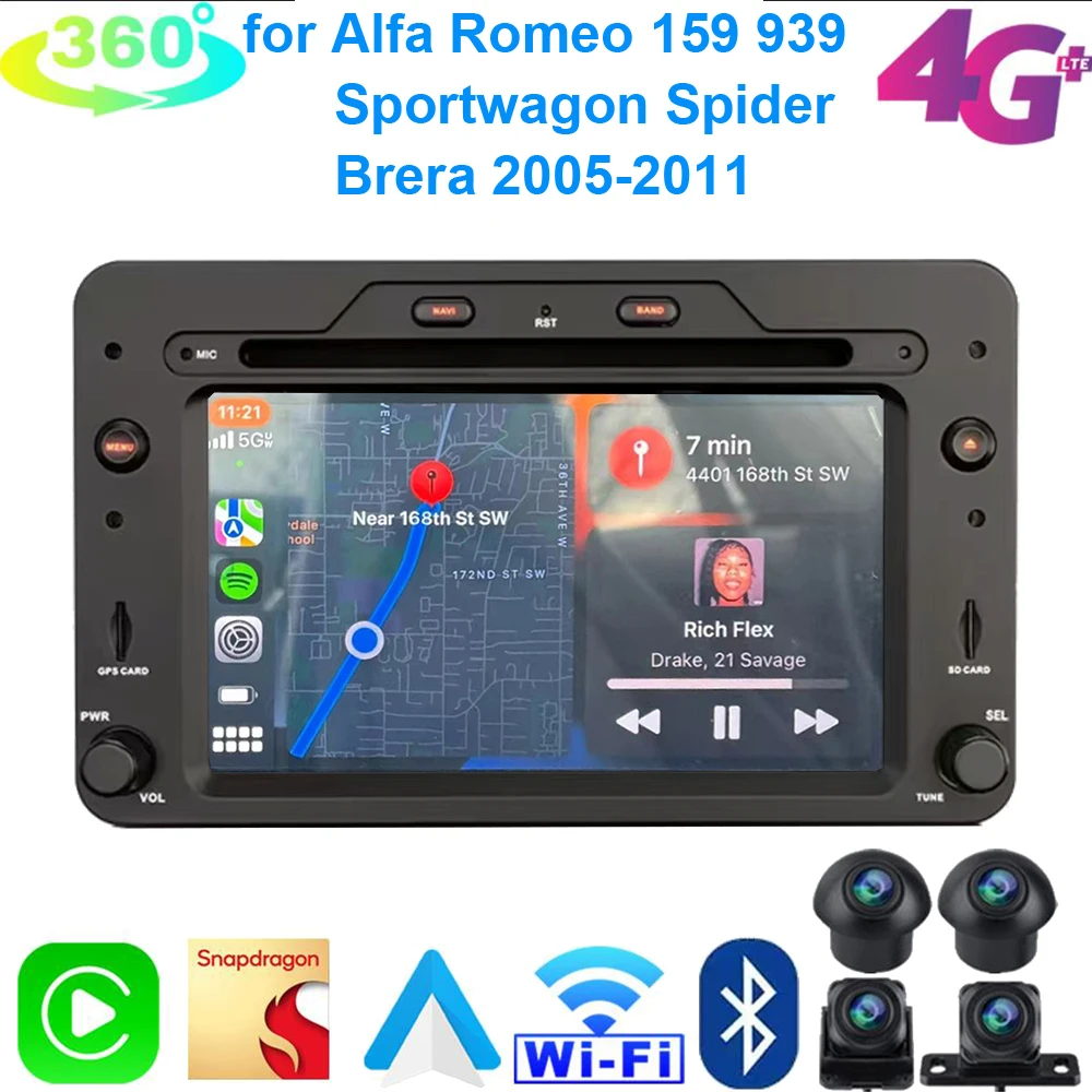 Carplay Auto Android Car DVD Player GPS Radio For Alfa Romeo Brera 159 Sportwagon Spider 2005 2006 2007 2008 2009 2010 2011 OEM