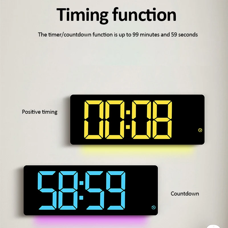 16.5inch Large Digital LED Wall Clock with Remote Control,Temperature Humidity Display RGB Colorful Atmosphere Wall Clock