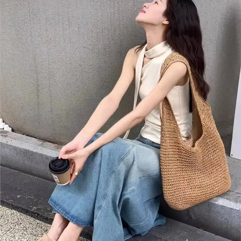 Bloom Beach Vacation Woven Shoulder Bags Purse Women Summer Large Capacity Tote Bag Female Holiday Haruku Straw Handbag 2025