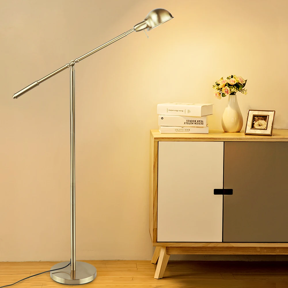 

Depuley Metal Gold LED Floor Lamp Adjustable Swing Arm Reading Standing Light for Living Bedroom Office E26 Bulb Included