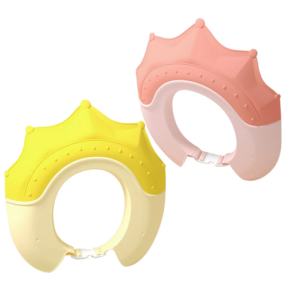 

2pcs Silicone Baby Shower Caps Adjustable Waterproof Bath Hats For Toddlers Hair Washing Hat Crown Design Ear Protector
