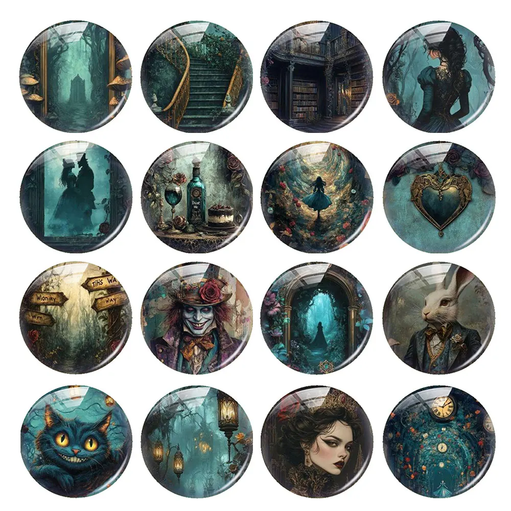 

Handmade Halloween Secret Garden Rabbit Cat Round Photo Glass Cabochon Flatback Demo Flat Back Cameo For Diy Jewelry Making