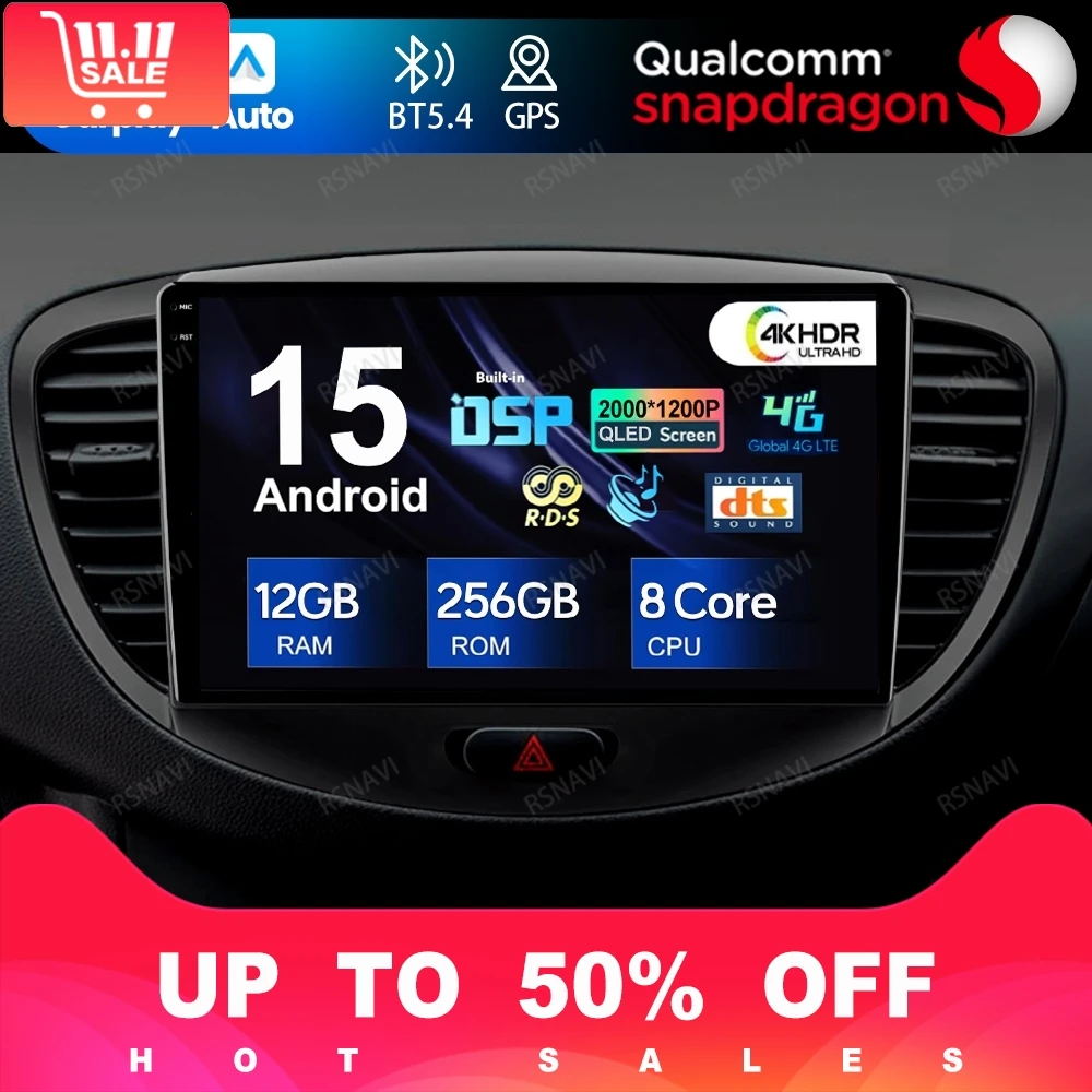 أندرويد 15 لشركة هيونداي I10 2007 2008 2009 2010-2013 نظام تحديد المواقع راديو السيارة الوسائط المتعددة اللاسلكية Carplay السيارات رئيس وحدة ستيريو BT