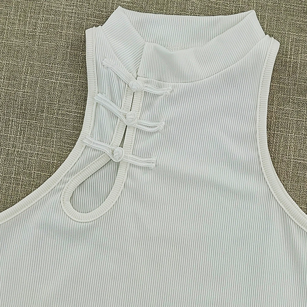 

Knitted Cheongsam Vest Top IShaped Sleeveless Buttoned for Women Cotton Spandex Solid Color Casual Four Seasons