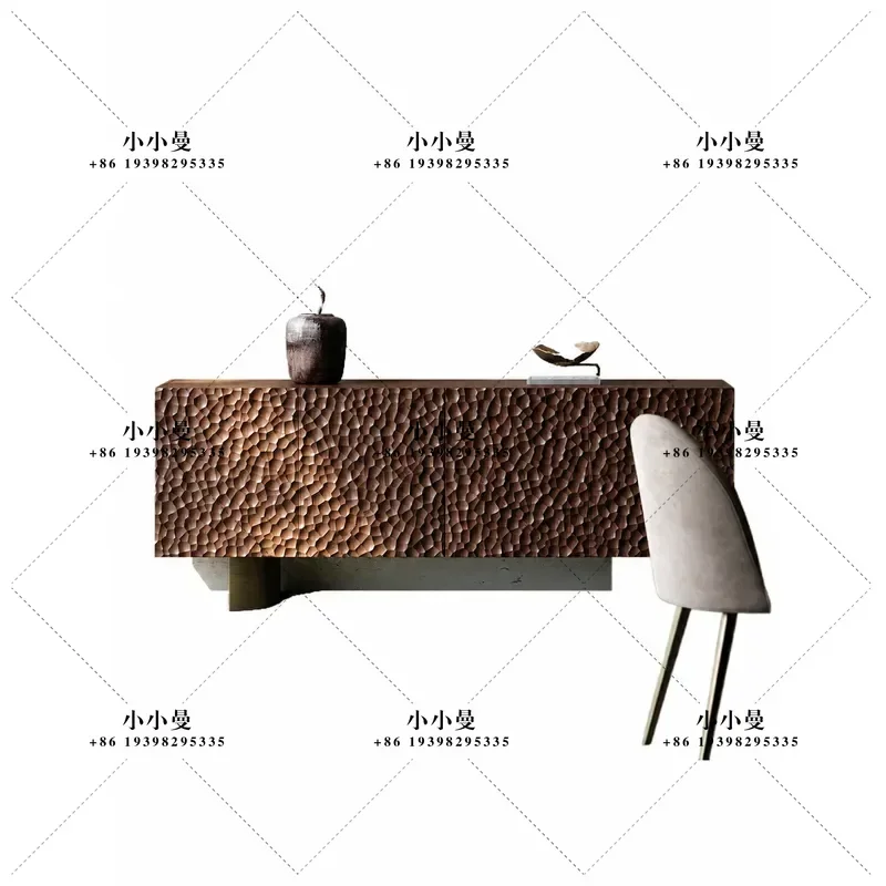 2026 New Mid Century Modern Black Walnut Entryway Table High End Wall Mounted Console Cabinet with Engraving for Home