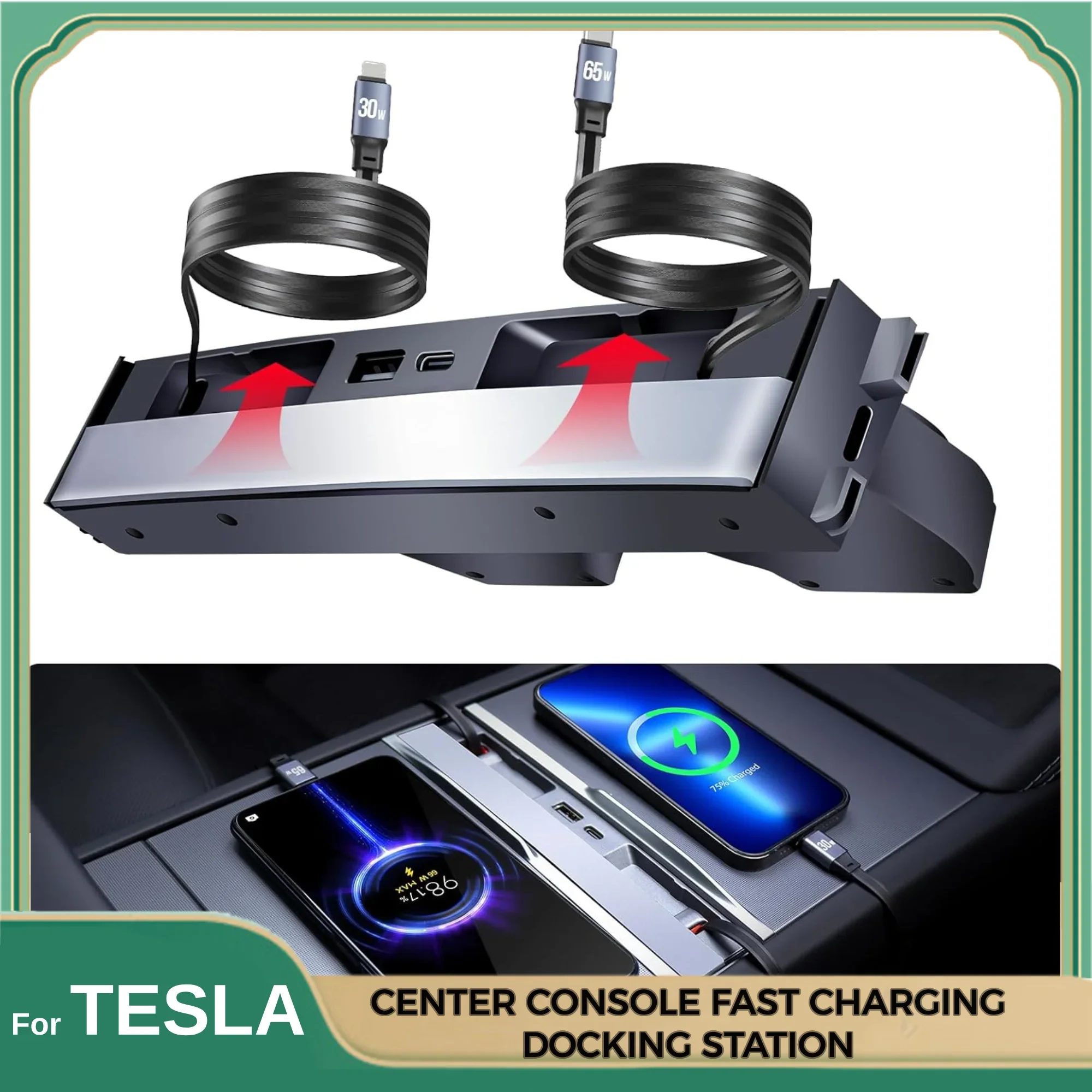 USB-Hub für Tesla Model Y 2025 Juniper Model 3 Highland Mittelkonsole Schnellladegerät Innenraum-Zubehör Multi-Port-Docking-Hub