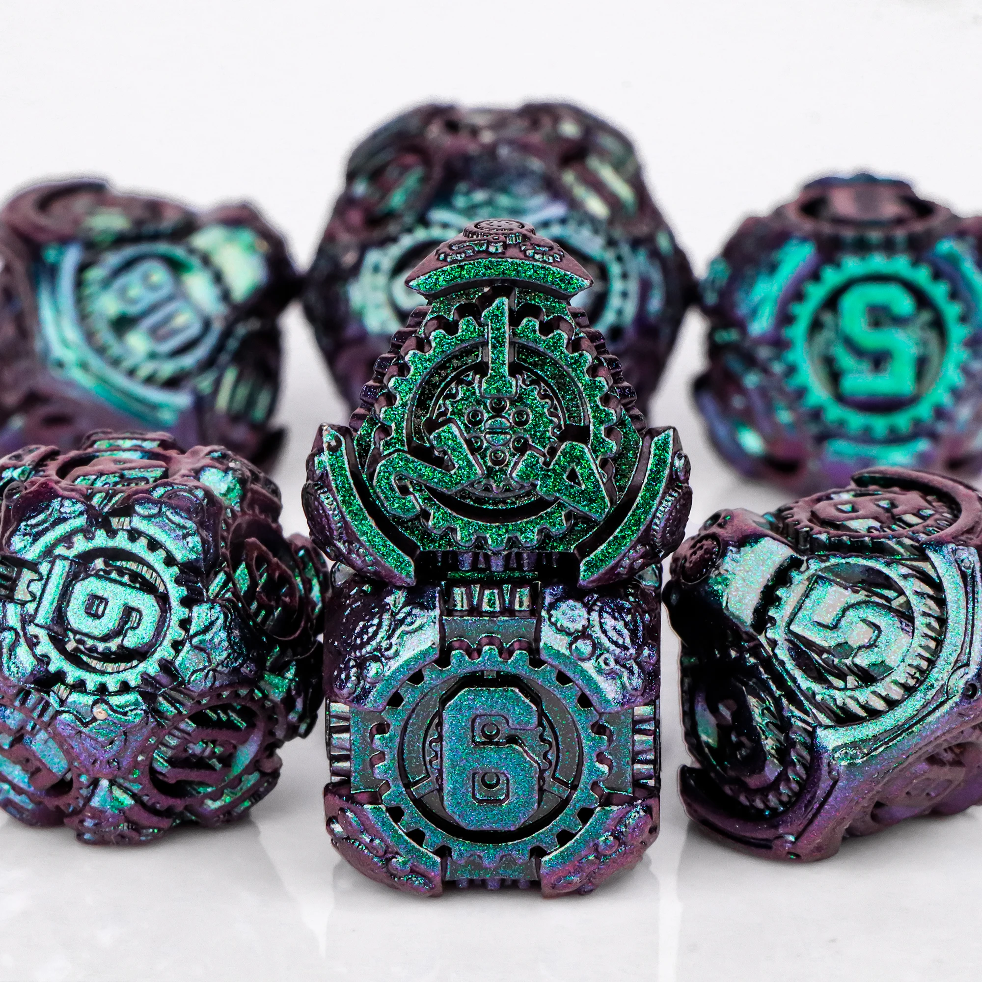 نرد متعدد السطوح من المعدن الأسود DND، مجموعة نرد تروس 7 قطع مجموعة نرد D&D لألعاب لعب الأدوار D وD النرد للزنزانات والتنينات #3