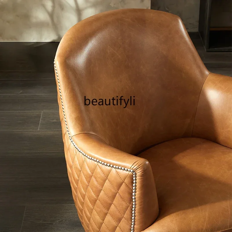

53Nordic light luxury leather snail chair balcony leisure rotatable tiger chair lazy single sofa chair