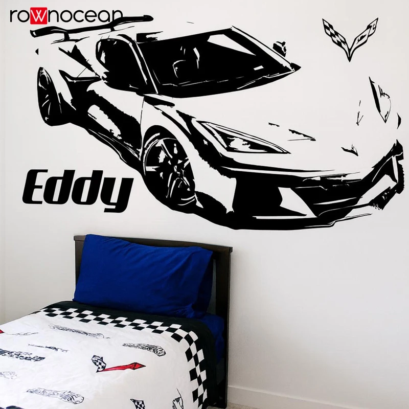 Racing Car  Wall Decal Personalized name Sports Race Car Wall Sticker Custom Kids Bedroom Nursery Playroom Decor Wall Art E994