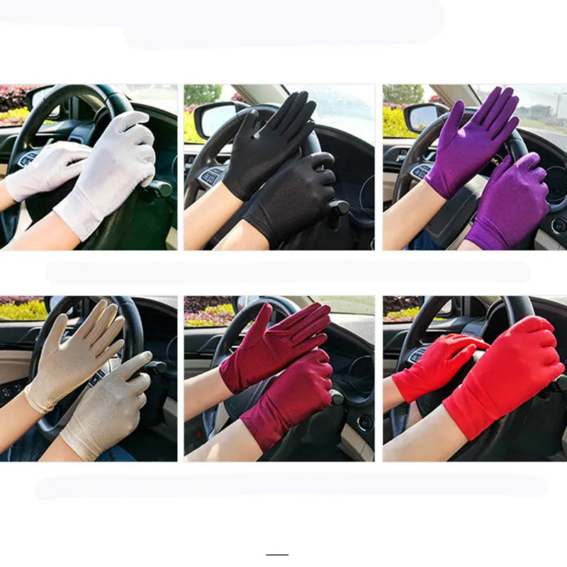 Gants de conduite respirants pour femmes, 1 paire, protection solaire en coton fin, couleur unie, mitaines courtes antidérapantes