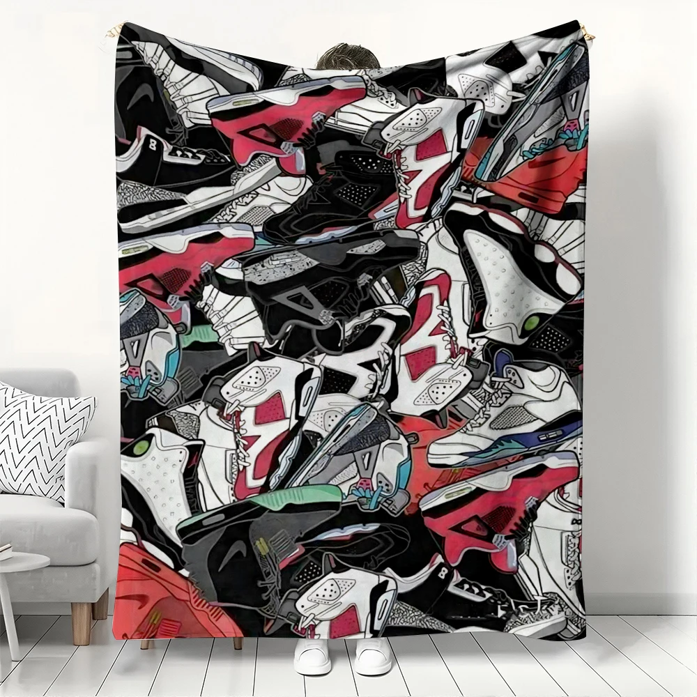 Manta de Franela con Diseño de Collage de Zapatillas, Manta Decorativa con Arte Urbano, Suave y Acogedora para Amantes de los Zapatos, Decoración para el Hogar, Regalo Cálido para Sofá