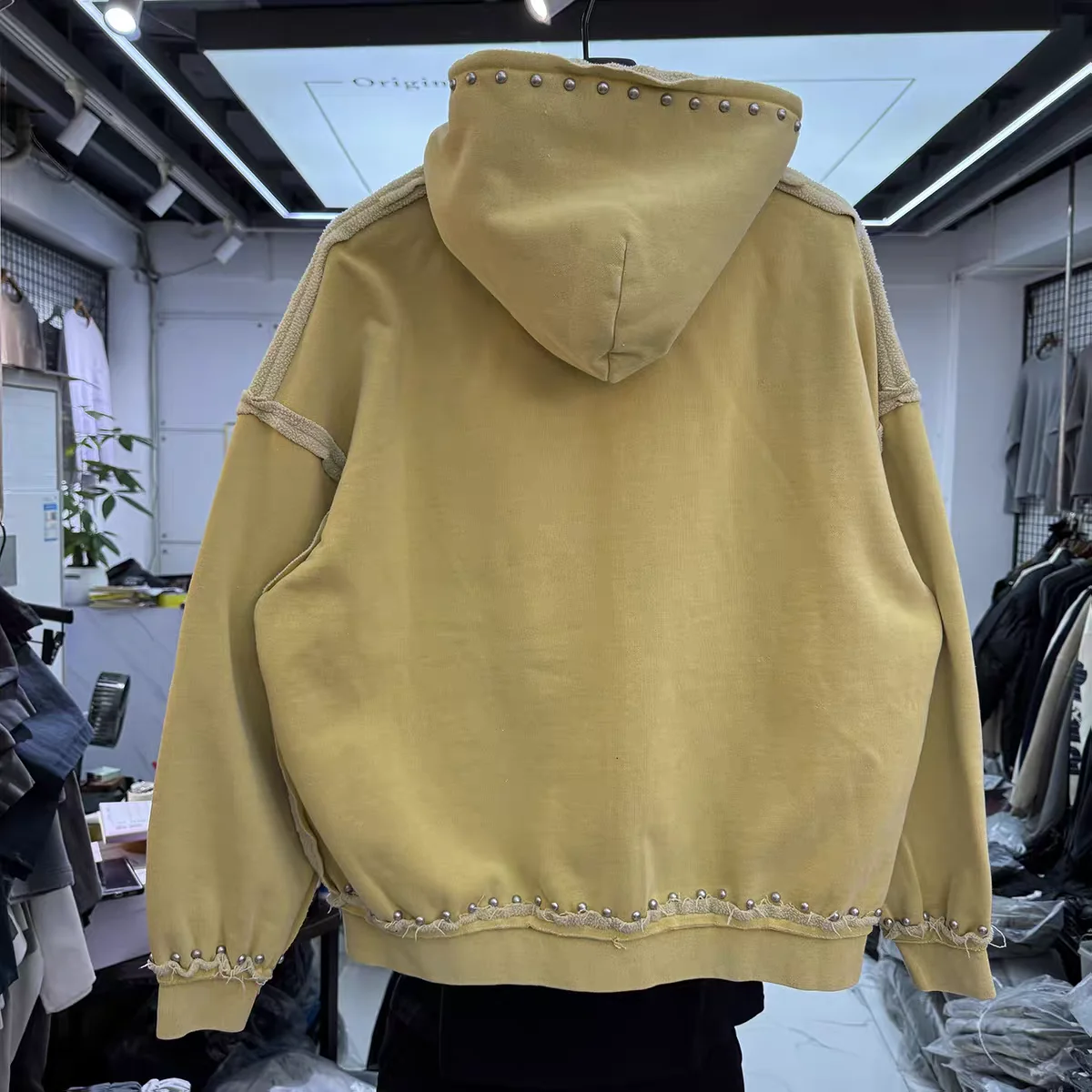 Retro washed distressed rivet decoration Hooded Men Women High Quality Vintage Oversized Hooded Pullover