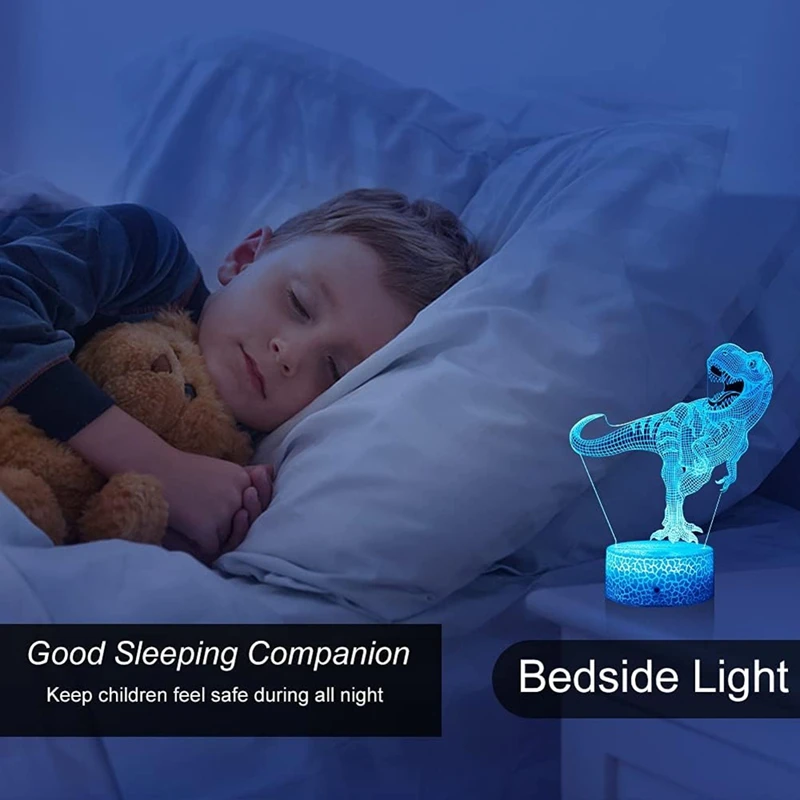 Lampu malam dinosaurus ABPQ-3D, lampu dinosaurus LED mendominasi USB Desktop lampu malam USB warna-warni