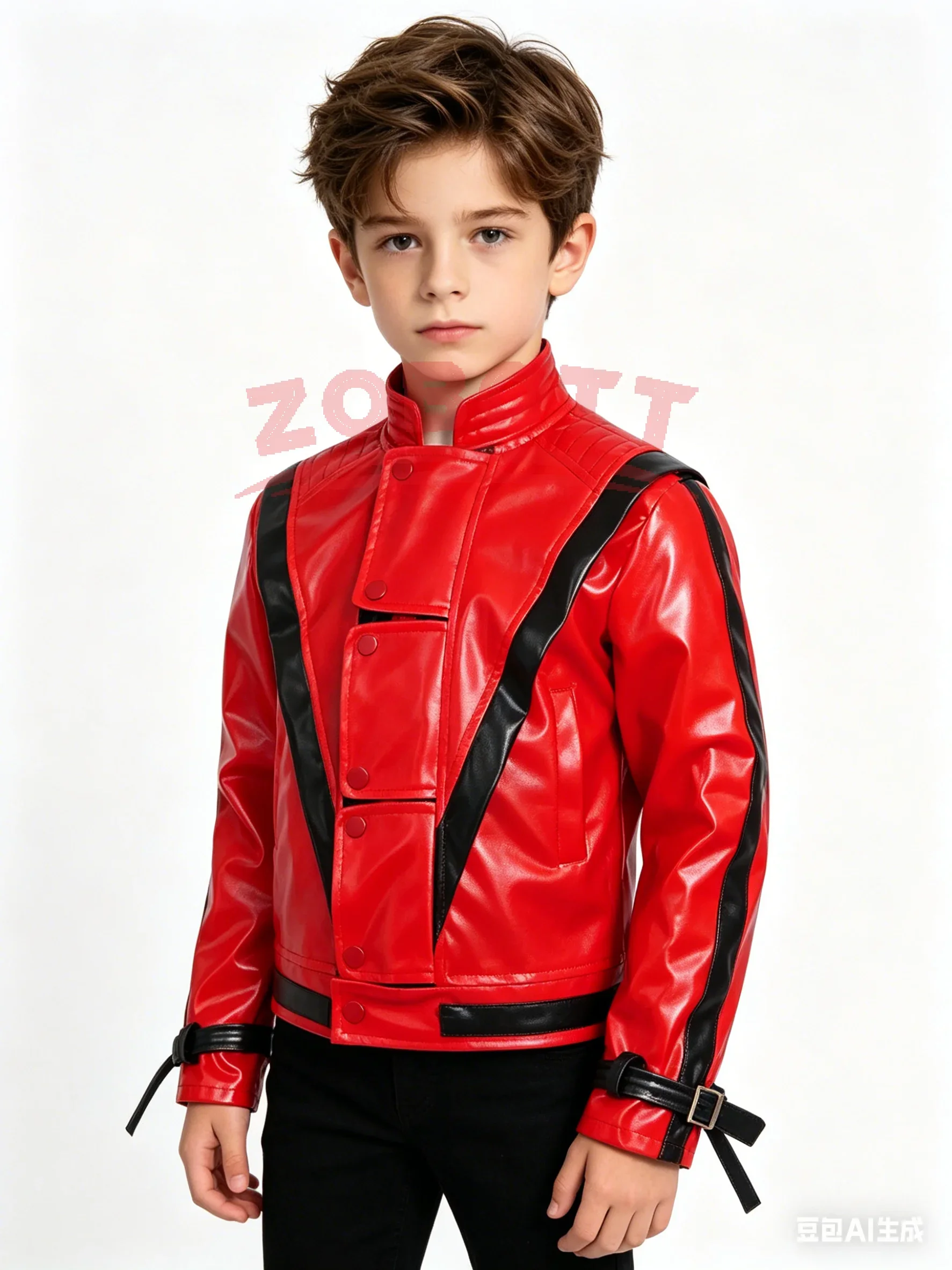 Chaqueta de Cuero Roja de Michael Joseph Jackson, Regalo de Halloween o Cumpleaños, Ropa de Noche para Niños