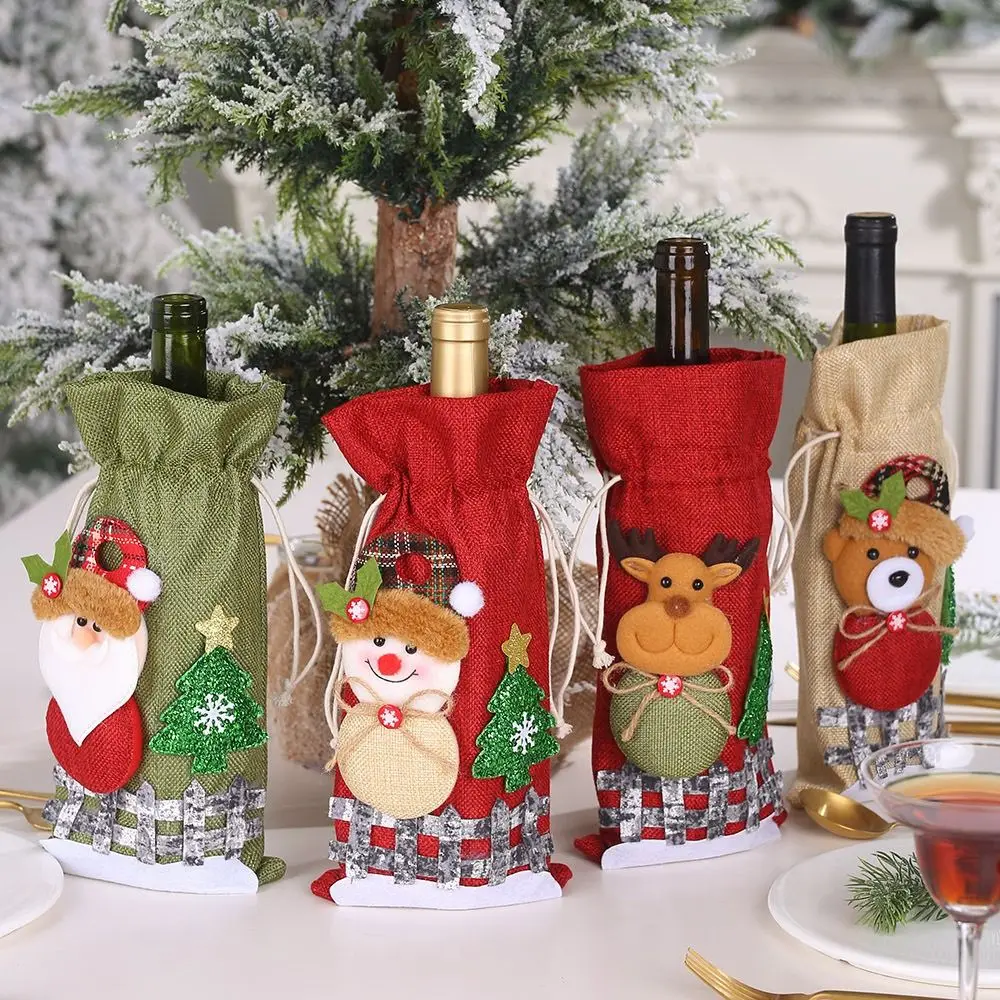 Feliz Navidad cubiertas para botellas de vino vestido de botellas muñeco de nieve Santa Claus cubierta para botellas de champán decoración de mesa de Año Nuevo