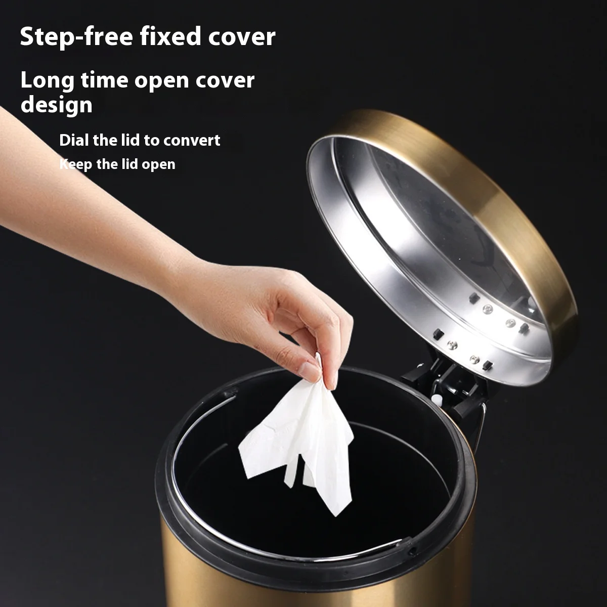 Metal 5L Flip Gold Trash Can Waterproof Garbage Foot Pedal Silent Trash Can Suit for Hotel Bathroom Dust Bin Kitchen Household