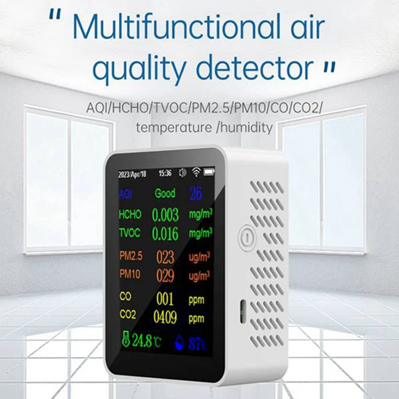 9 In 1 Portable Air Quality Meter PM2.5 PM10 CO CO2 TVOC HCHO AQI Temperature Humidity Tester Color Screen Easy Install