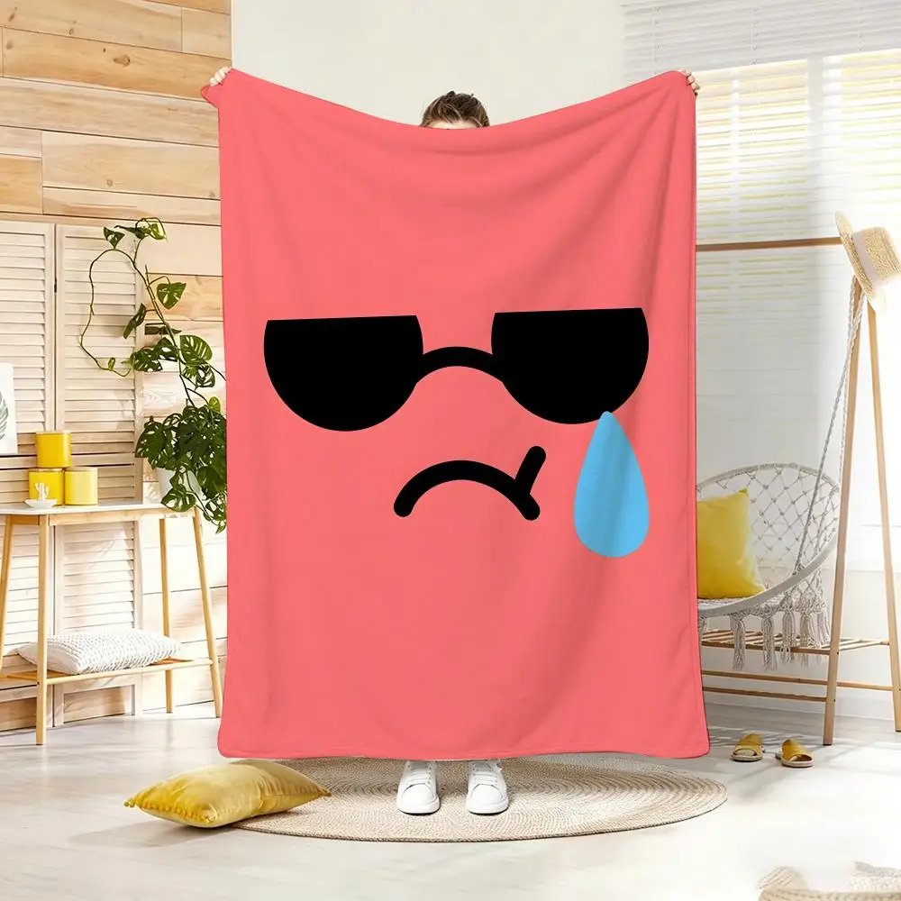 Manta de Franela Ligera con Diseño de Caras Expresivas en Color F-Flat, Suave y Agradable al Tacto, Ideal para el Verano