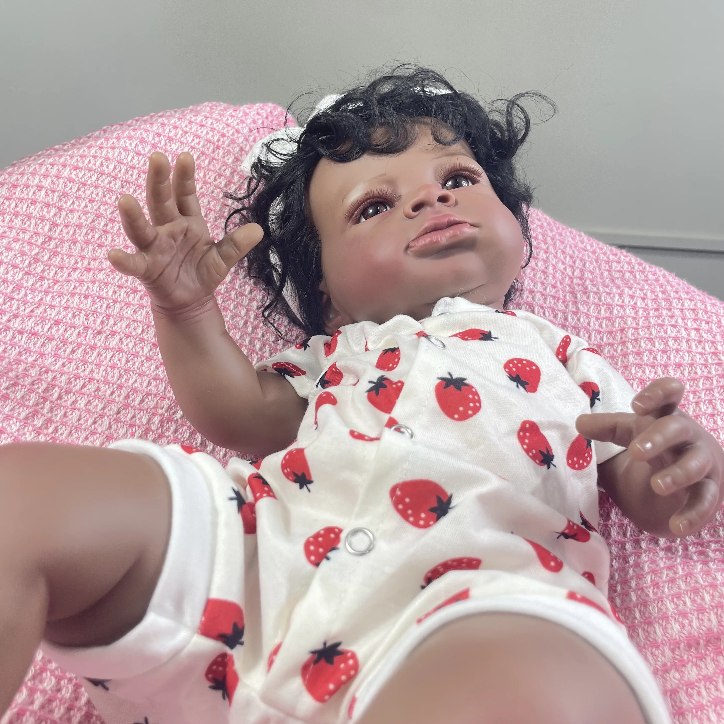 Lanny-muñecas Reborn con acabado de 20 pulgadas para niñas, muñeca recién nacida de piel oscura, Linda muñeca afroamericana, regalo de juguete de Navidad