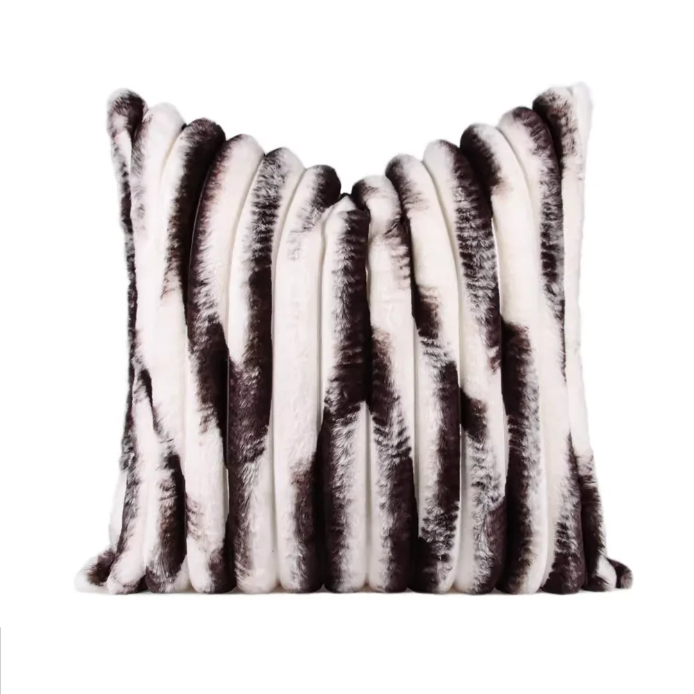 RUIYI Luxury Gradient Faux Mink Fur Cushion Cover Striped Plush Decorative Pillowscases 45×45 CM Warm And Comfortable