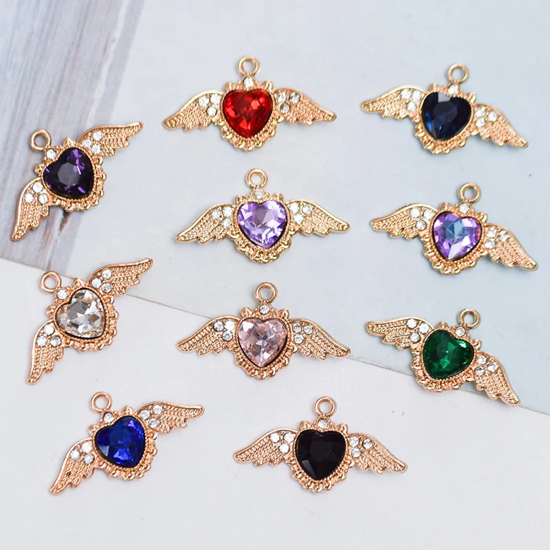 Fashion 10pcs 3.6x1cm Baroque Heart Crystal Pendant Jewelry Accessories DIY Invitation Letter Bowknot Clothing Decoration