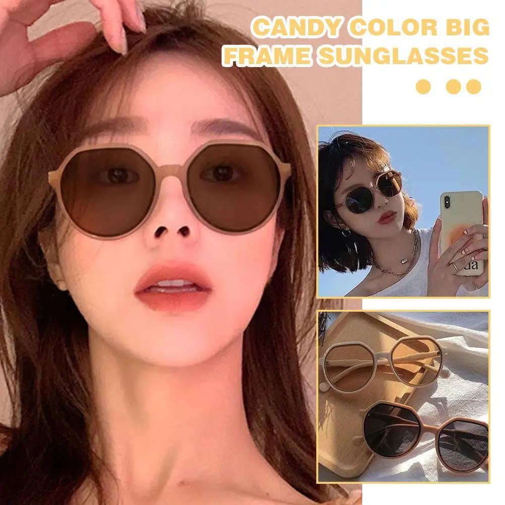 Fashion Ins Candy Color Large Frame Sunglasses Personalized Round Frame Trend Sunglasses Sunshade Anti Glare Riding Sunglasses
