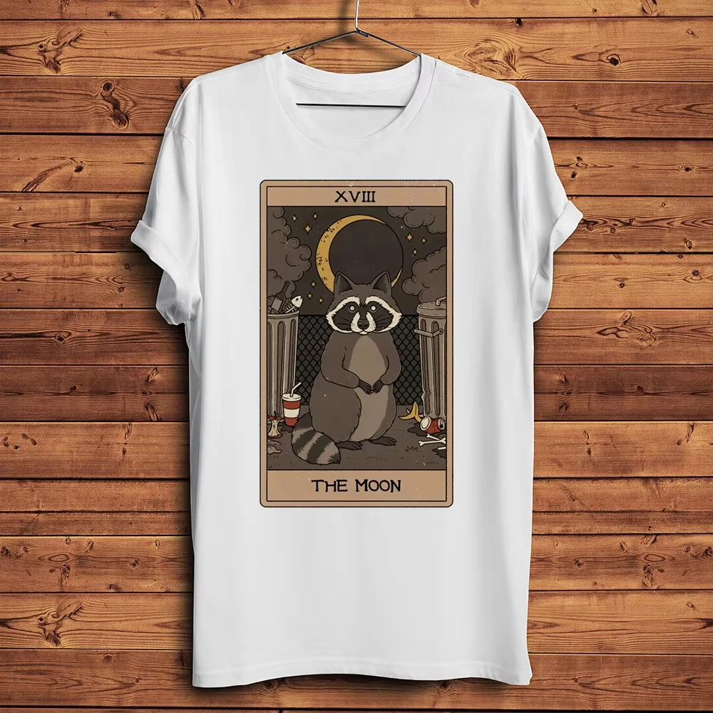 Sun Moon Devil Raccoon Tarot Graphic T‑shirt Unisex Vintage Washed Cotton Short Sleeve Harajuku Streetwear Casual Tops