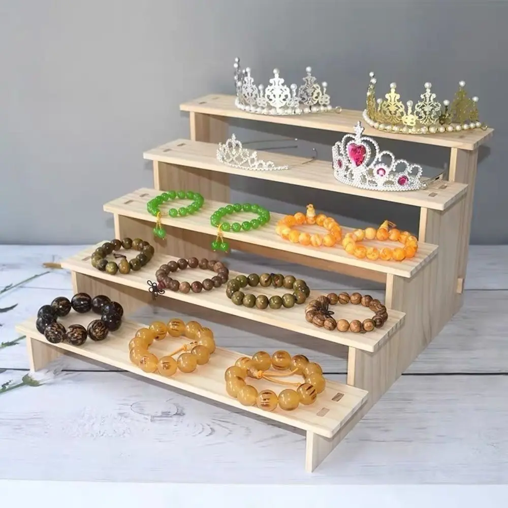 2/3/4-Tier Wood Display Rack Tiered Structure Open Front Jewelry Display Stand Easy to Install Space Saving
